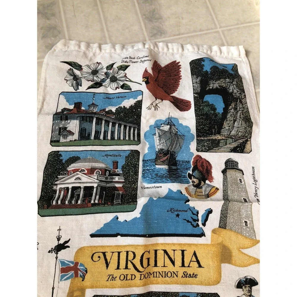 Virginia Landmarks Vintage Tea Towel Kay Dee Linen Fabric Wall Hanging
